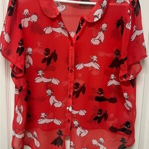 Chic Red Poodle Print Blouse